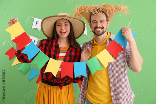 Young couple with flags on ...