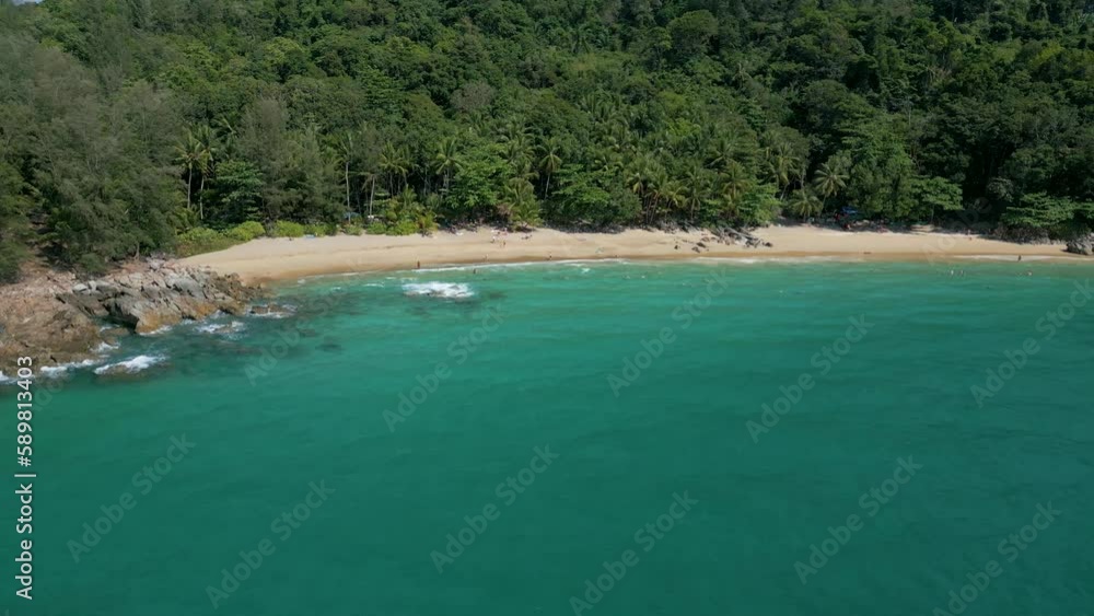 Beautiful turquoise water beach with green jungle - drone view Beautiful turquoise water beach with green jungle - drone view