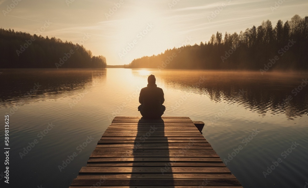 Man sitting alone on jetty looking at sea. Man sitting alone on jetty looking at sea.