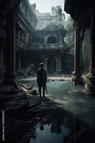 Abandoned manor in water