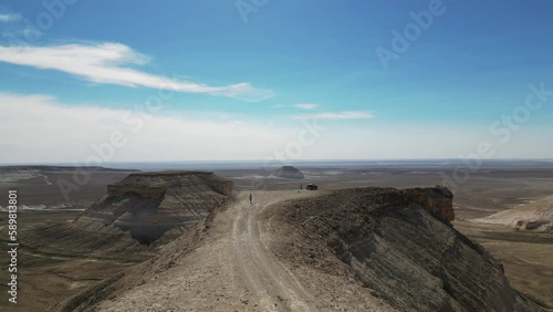 Flying over the hills in the mountain desert