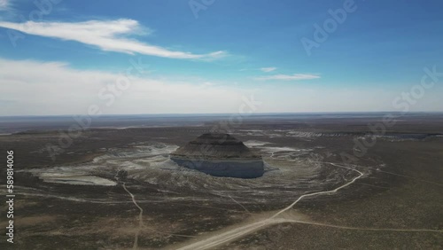 Flying over the hills in the mountain desert