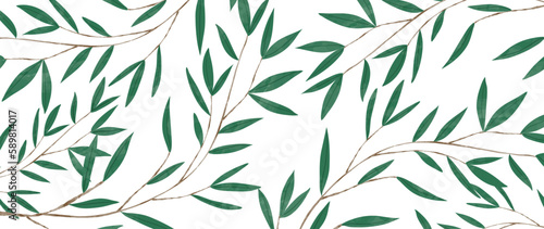 Abstract watercolor leaf background vector. Natural botanical leaf branch with watercolor texture. Pattern design illustration for decoration, wall decor, wallpaper, cover, banner, poster, card.