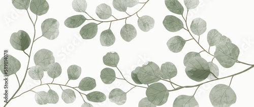Abstract watercolor leaf background vector. Natural botanical eucalyptus leaf branch with watercolor texture. Design illustration for decoration, wall decor, wallpaper, cover, banner, poster, card.