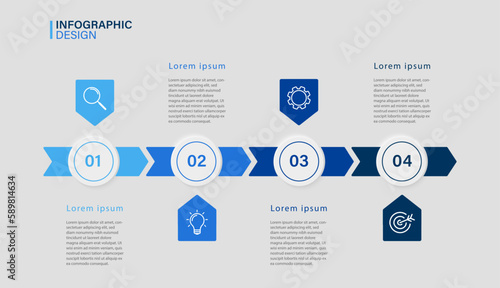 Business infographic design template with 4 options or steps. Can be used for workflow layout, diagram, presentation, web design, infographic. Vector illustration
