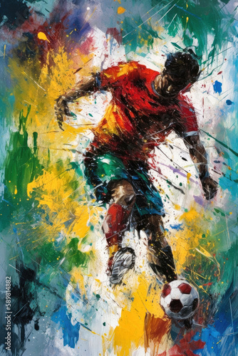 This dynamic oil painting, created by artificial intelligence, captures the intensity and excitement of a soccer match in bold, expressive strokes. image created with generative AI. © The Strange Binder