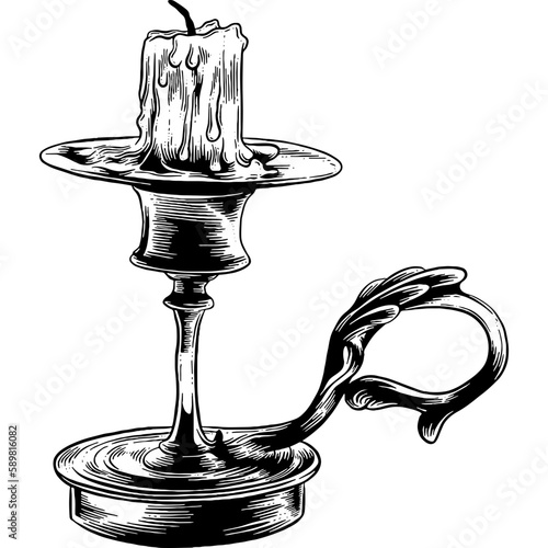 Hand drawn Vintage Candle Holder Lamp Sketch Illustration