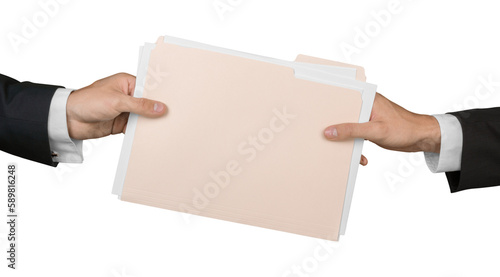 Tablou pe pânză Closeup of Businesspeople Handing File Folder