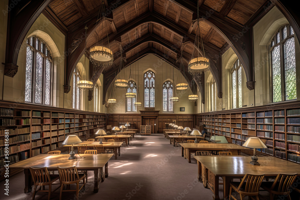 Large College library room, generated Ai, generated, AI