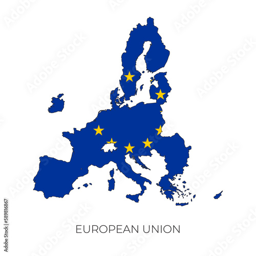 European Union map and flag. Detailed silhouette vector illustration 