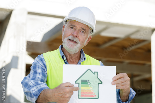 Canvas Print mature builder with an energy rating sign