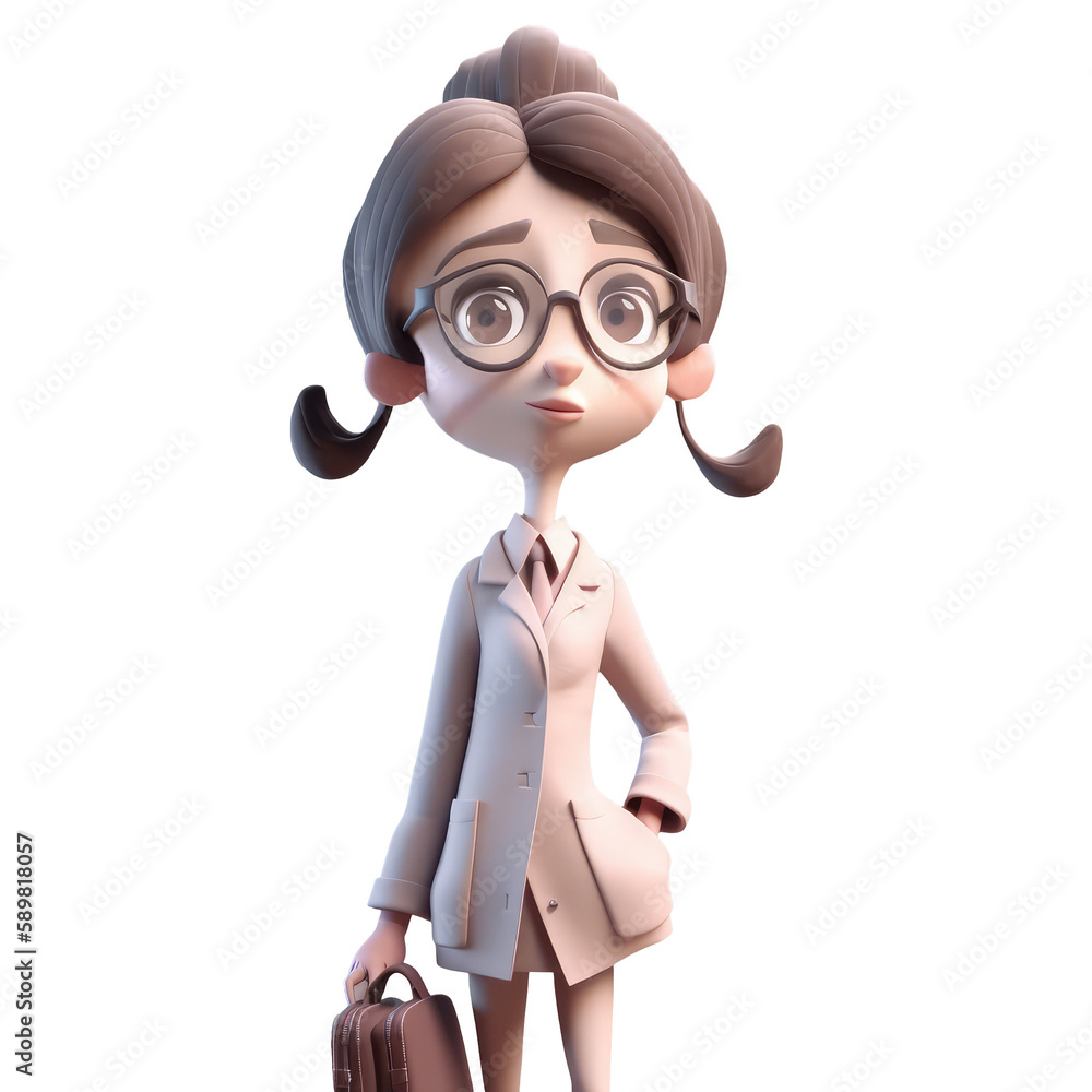 3d icon cute Young smiling business woman or office worker stands and holds work documents folder. people character illustration. Cartoon minimal style on Isolated Transparent png background. Generati 3d icon cute Young smiling business woman or office worker stands and holds work documents folder. people character illustration. Cartoon minimal style on Isolated Transparent png background. Generati