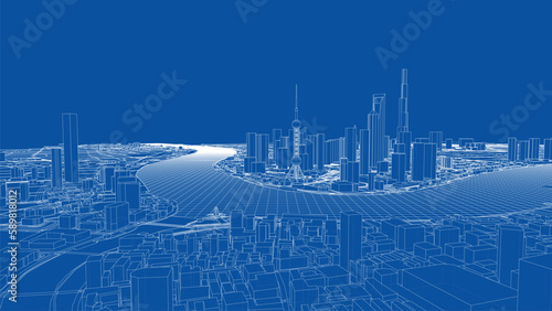 Outline city concept vector. Wire-frame style