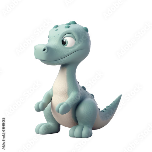 3d icon cute Dino Funny green Dinosaur baby illustration in cartoon style on Isolated Transparent png background. Generative ai