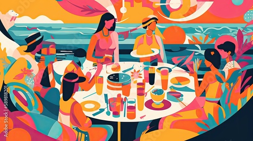 Fun and sunny beach diner. Generative AI