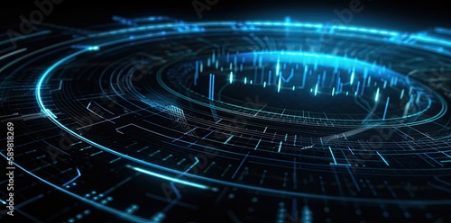 modern technology circle background or abstract image, blueprint, circuitry, light navy and sky-blue, Illustration Generative AI