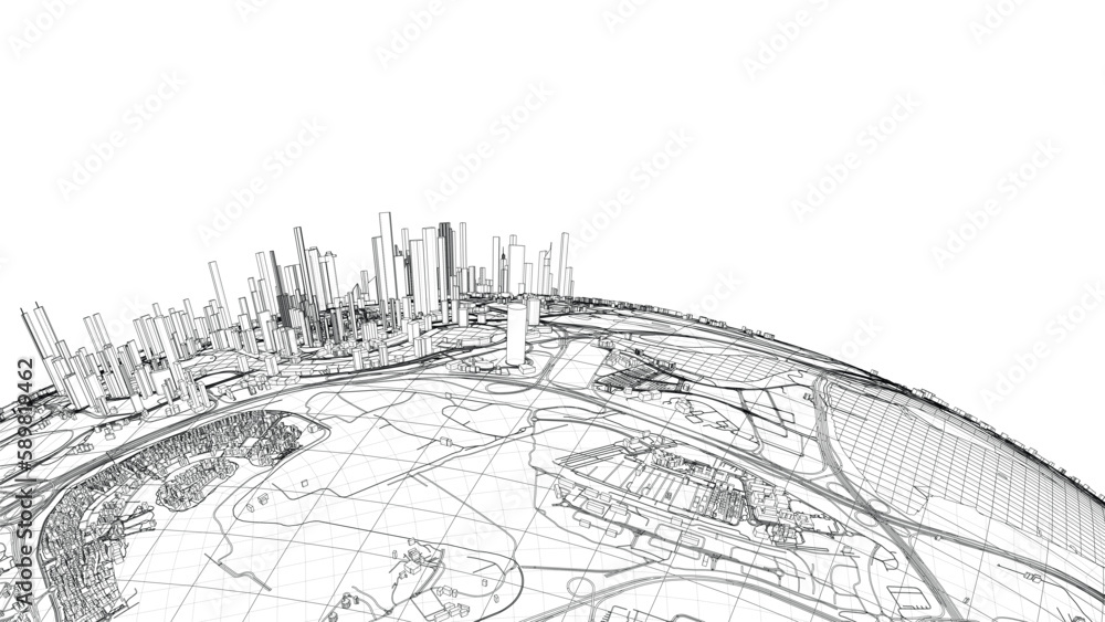 3d city sphere. Vector rendering of 3d