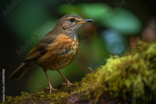 black-browed mouse thrush - rare bird on a branch of an old tree in the rainforest, generative ai © CROCOTHERY