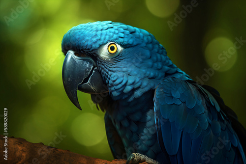 Wallpaper Mural little blue macaw - rare bird on a branch of an old tree in the rainforest, generative ai Torontodigital.ca