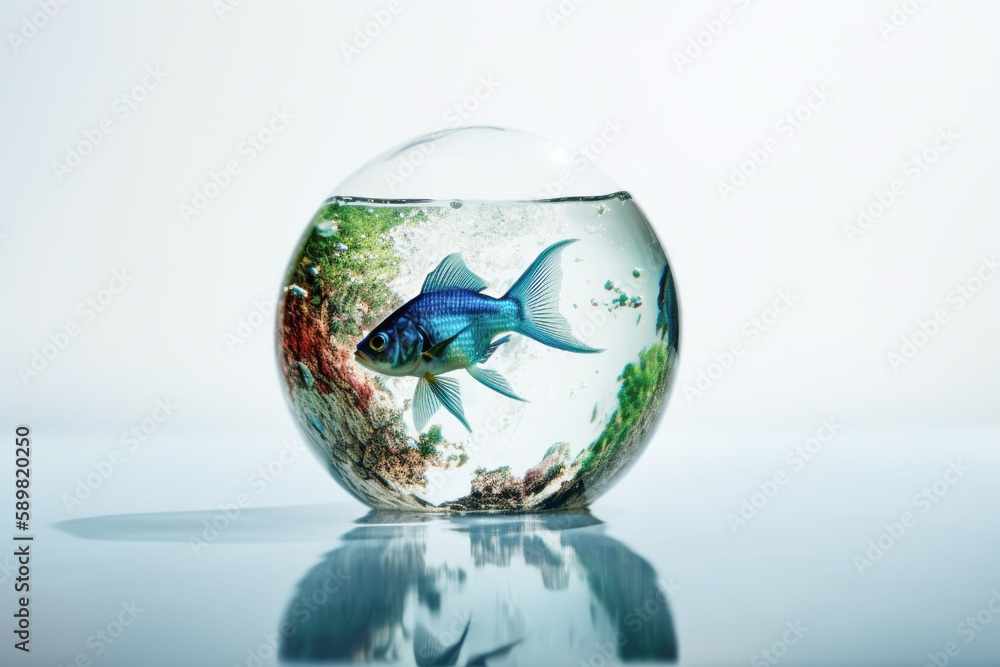 A beautiful fish in drop water. concept of ecology, nature conservation, environmental protection. Illustration generated by AI A beautiful fish in drop water. concept of ecology, nature conservation, environmental protection. Illustration generated by AI