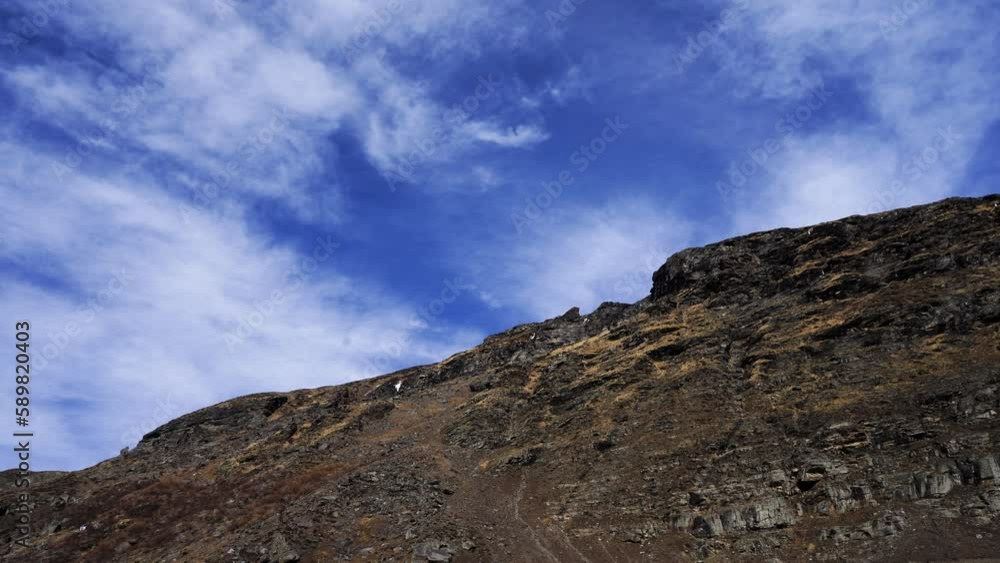 timelapse white wispy clouds moving over snow covered rocky himalaya mountains in spiti valley on the way to leh in manali himachal pradesh showing popular tourist place timelapse white wispy clouds moving over snow covered rocky himalaya mountains in spiti valley on the way to leh in manali himachal pradesh showing popular tourist place