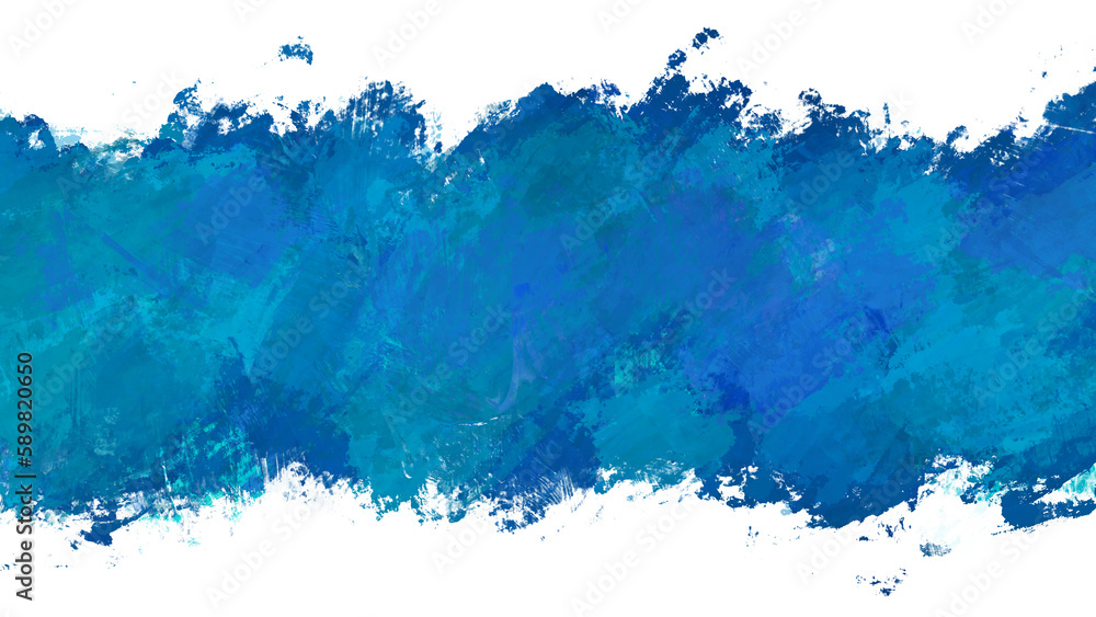 青の水彩の筆の跡。飛沫、帯。