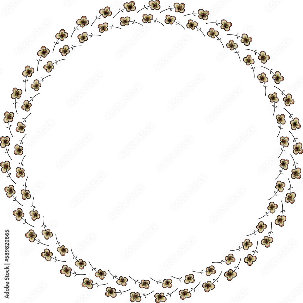 Fototapeta premium Beautiful round frame with a pattern of small flowers. Vector file for designs.