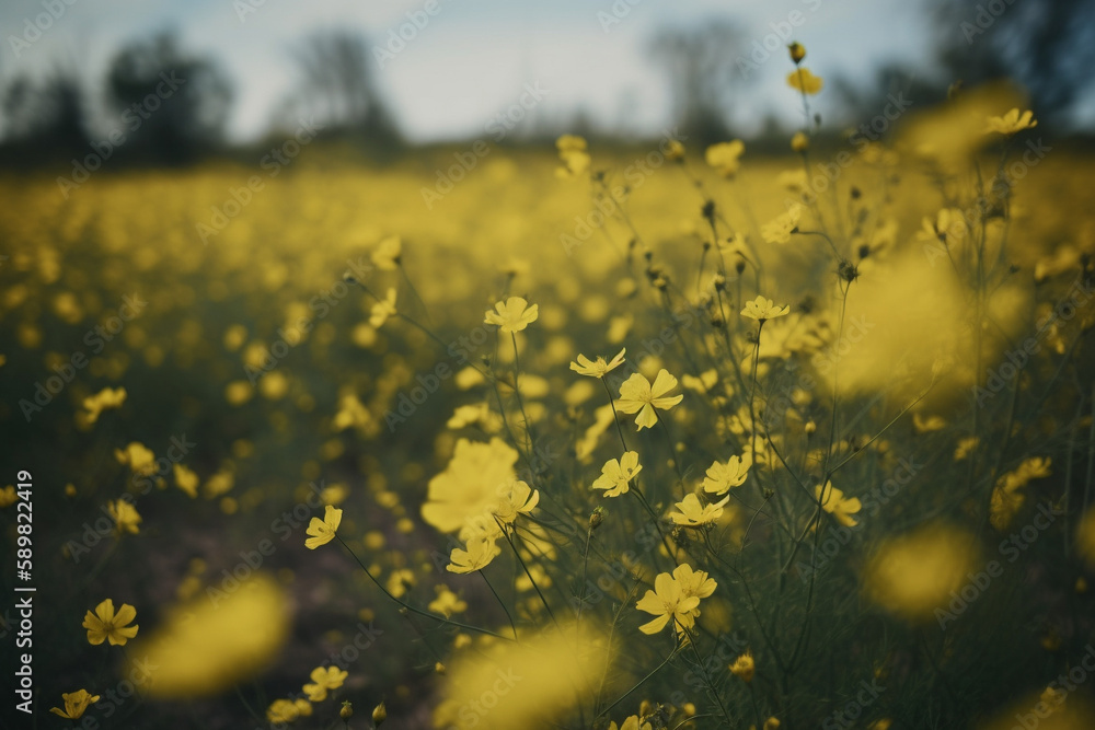 Wildflower field of yellow flowers generative AI