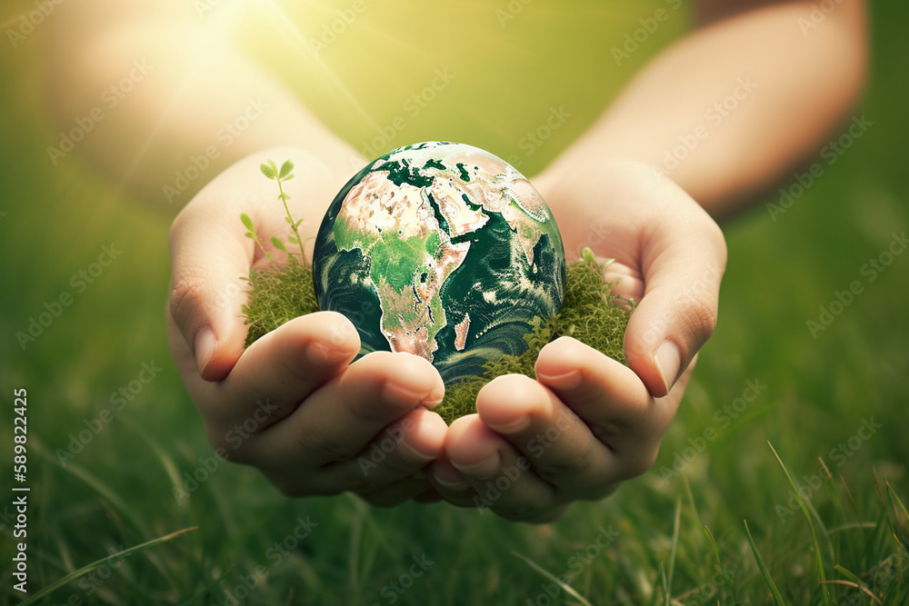 World environment and Earth Day concept hand holding globe. Generative ai. World environment and Earth Day concept hand holding globe. Generative ai.