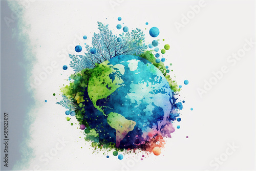 World environment and Earth Day concept with colorful globe and eco friendly enviroment. Generative ai.