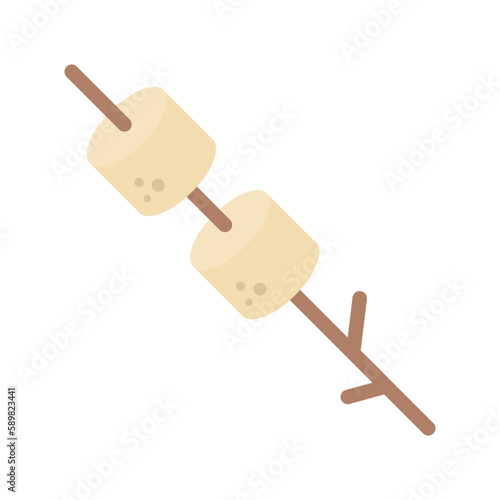 Toasted marshmallow on stick. Roasting marshmallow isolated on white background.