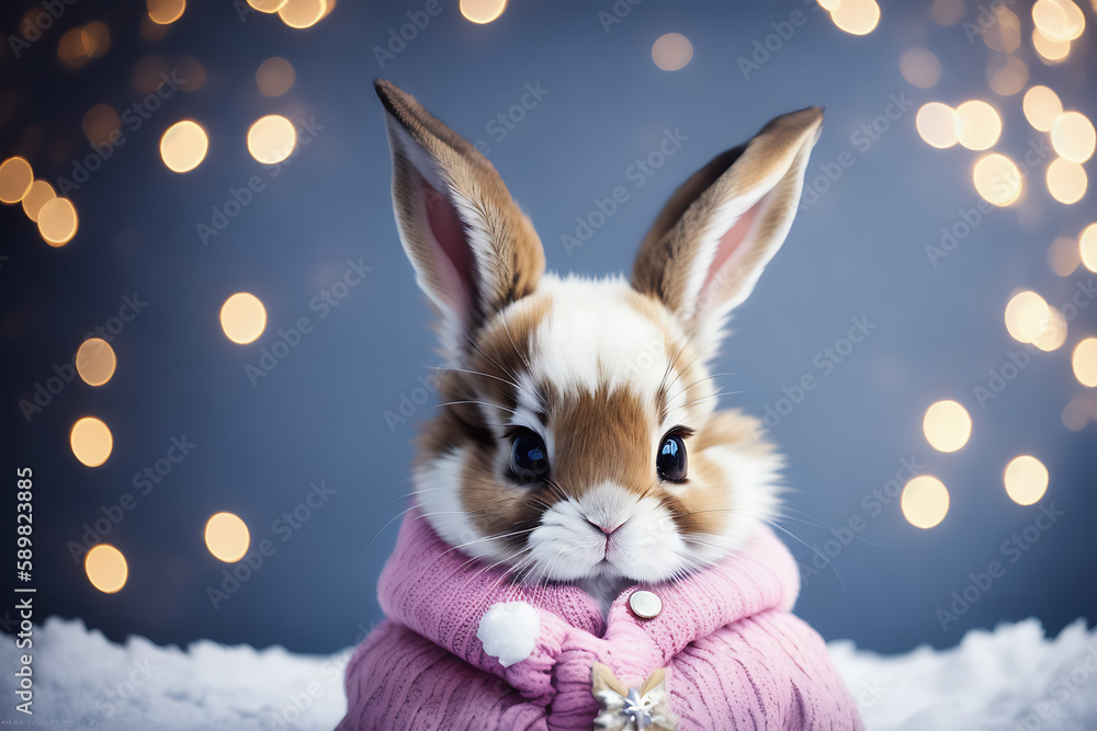 Portrait of a adorable bunny, funny and cute face closeup, ready for christmas. isolated on beautiful bokeh background, created with generative ai
Portrait of a adorable bunny, funny and cute face closeup, ready for christmas. isolated on beautiful bokeh background, created with generative ai