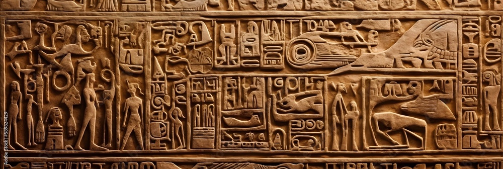 Hieroglyphics on a wall, egyptian, pyramids, generative AI