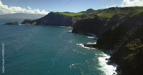 Drone view of the green landscapes of Maui islands in Hawaii