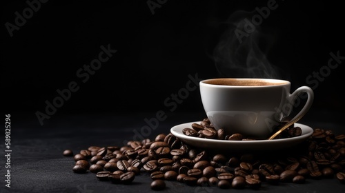 Espresso and roasted coffee beans. Generative AI © piai
