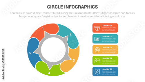 circle base infographics template diagram banner with big circle circular and 5 point step creative design