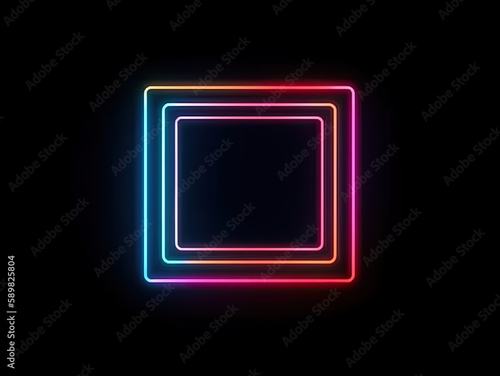 Neon frame background on dark background. Created with Generative AI technology. Neon frame background on dark background. Created with Generative AI technology.