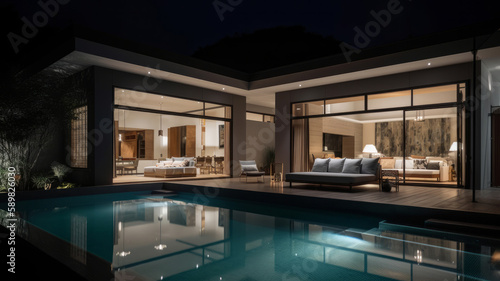 Real estate luxury villa. Illustration AI Generative