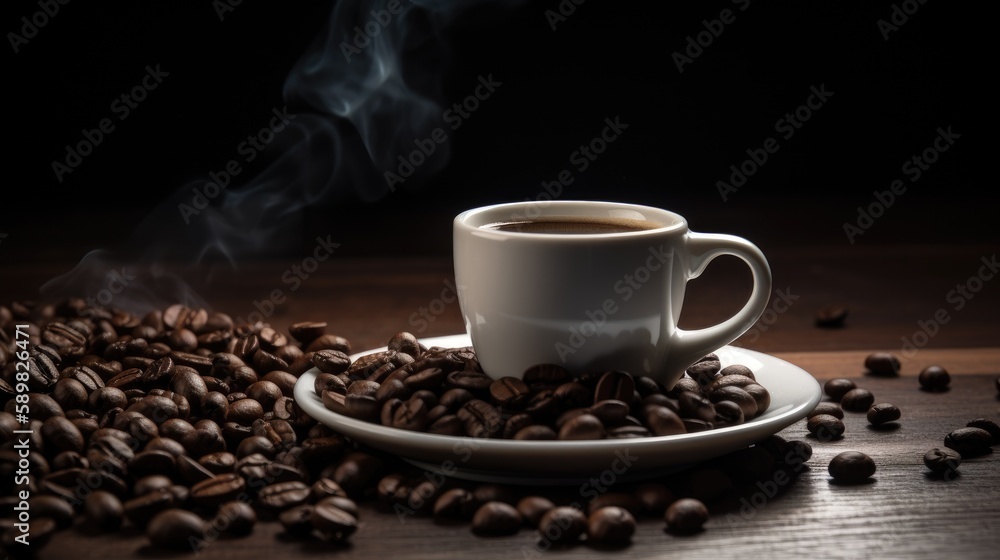 Fototapeta premium Espresso and roasted coffee beans. Generative AI
