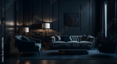 modern living room interior with sofa, a modern living room style, luxury hotel room, interior of a hotel, luxury hotel room, modern living room, Generative AI