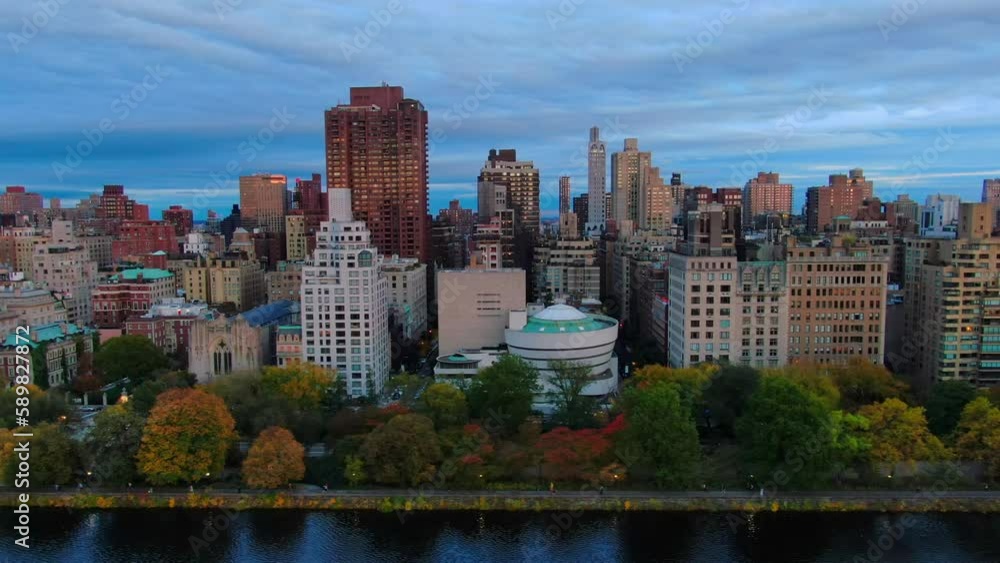 Drone view of Central park with a background of New York cityscape during autumn Drone view of Central park with a background of New York cityscape during autumn