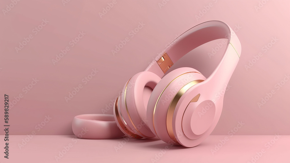 Pink pastel headphones. Illustration AI Generative. Pink pastel headphones. Illustration AI Generative.
