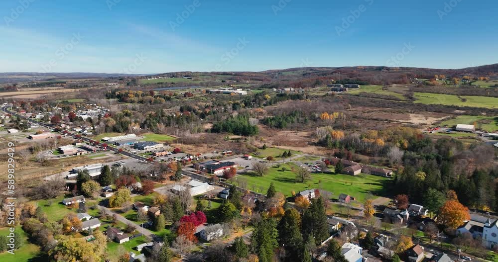 Afternoon fall, autumn aerial drone video of the area around Dryden New York, USA. Afternoon fall, autumn aerial drone video of the area around Dryden New York, USA.
