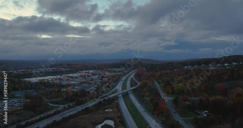 Hyperlapse aerial, drone, evening video of NY Route 17 just west of the diverging diamond photo