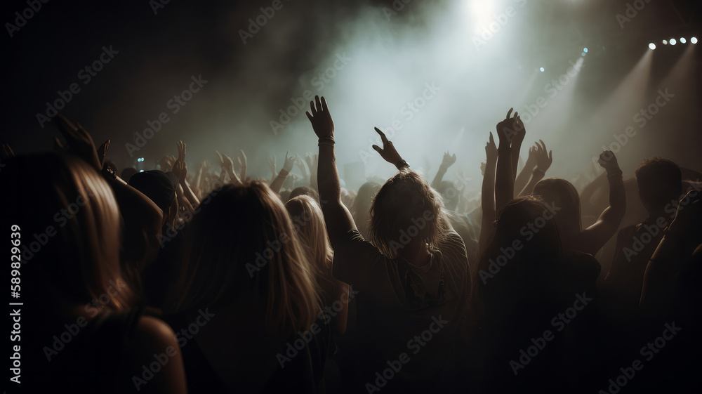 Fototapeta premium Crowd at concert. Illustration AI Generative