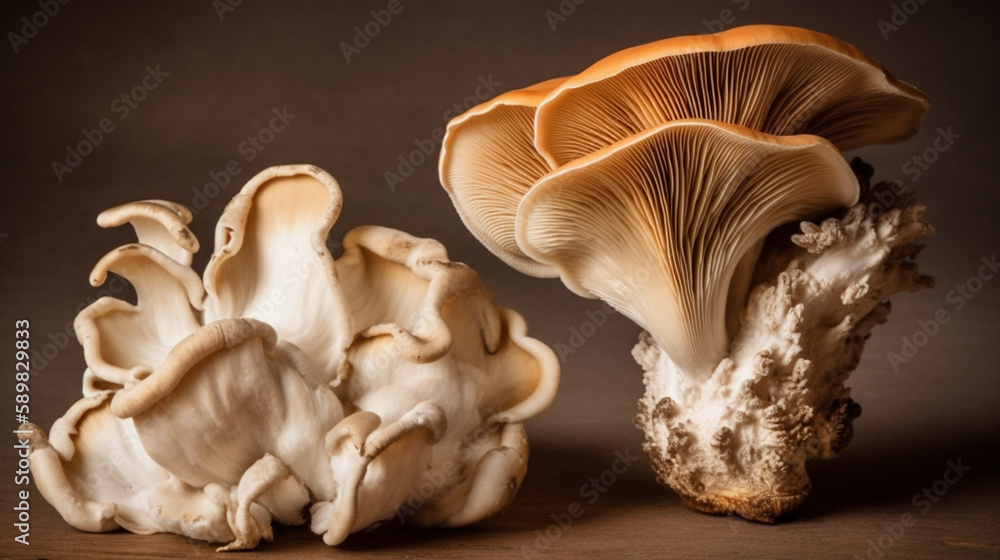 Oyster and king oyster mushrooms Generated AI Oyster and king oyster mushrooms Generated AI