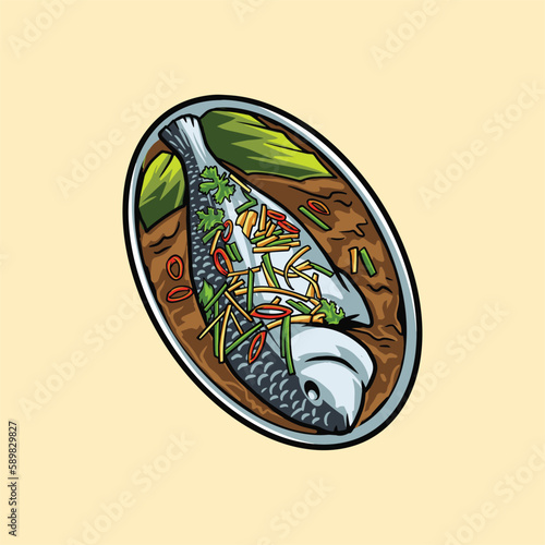 steamed fish food vector