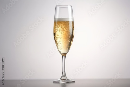 A glass of champagne on white background.  Generative AI 