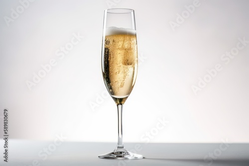 A glass of champagne on white background. (Generative AI)