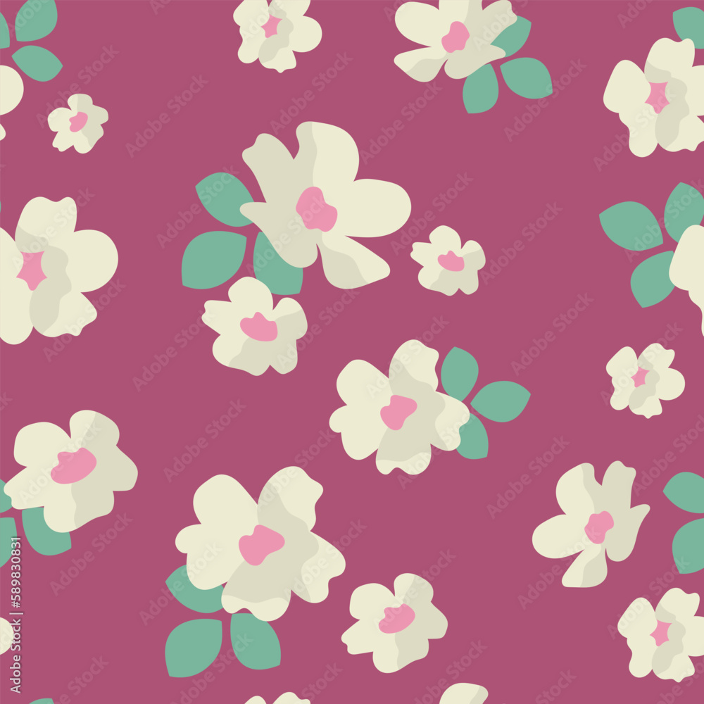 Floral Seamless Pattern with Cherry flowers on pink background. Spring Background with Blossom Flowers for Fabric, Wallpaper, Posters, Banners. Vector illustration Floral Seamless Pattern with Cherry flowers on pink background. Spring Background with Blossom Flowers for Fabric, Wallpaper, Posters, Banners. Vector illustration